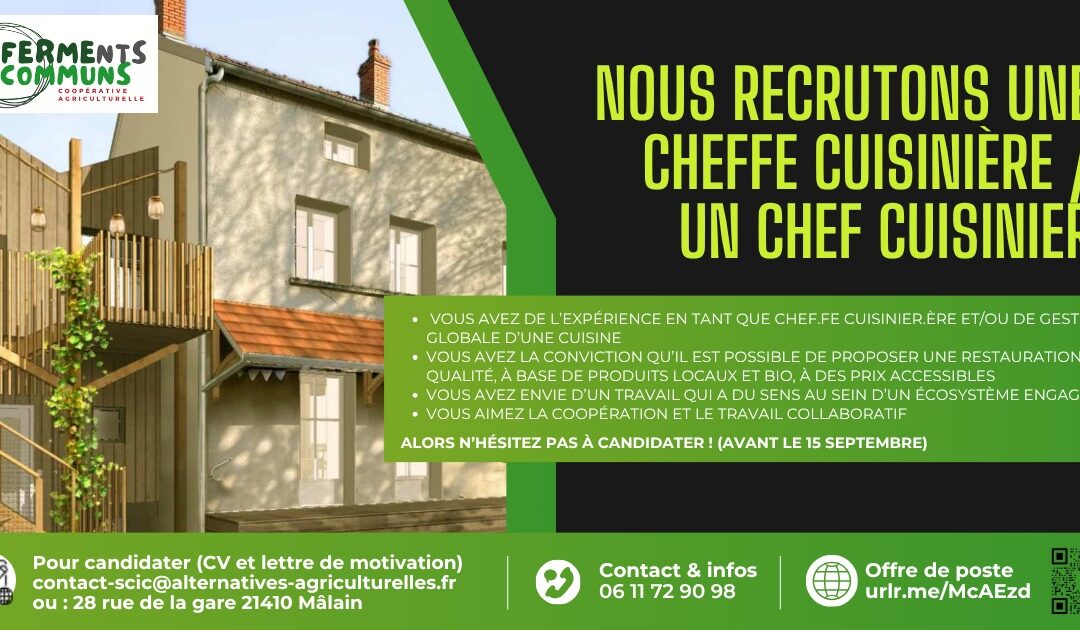 Offre d’emploi –  Cheffe cuisinière / Chef cuisinier